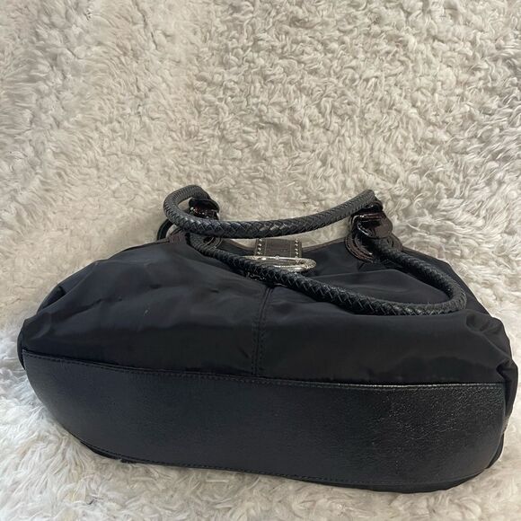 BRIGHTON  Black Microfiber Two Tone shoulder bag Elegant Black and Brown. - Picture 8 of 16